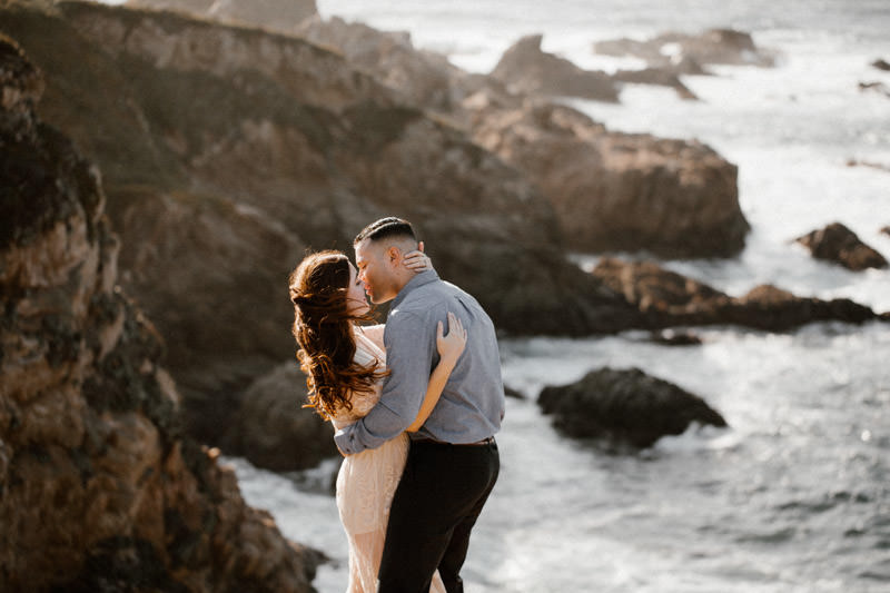 big sur engagement session hair on fire