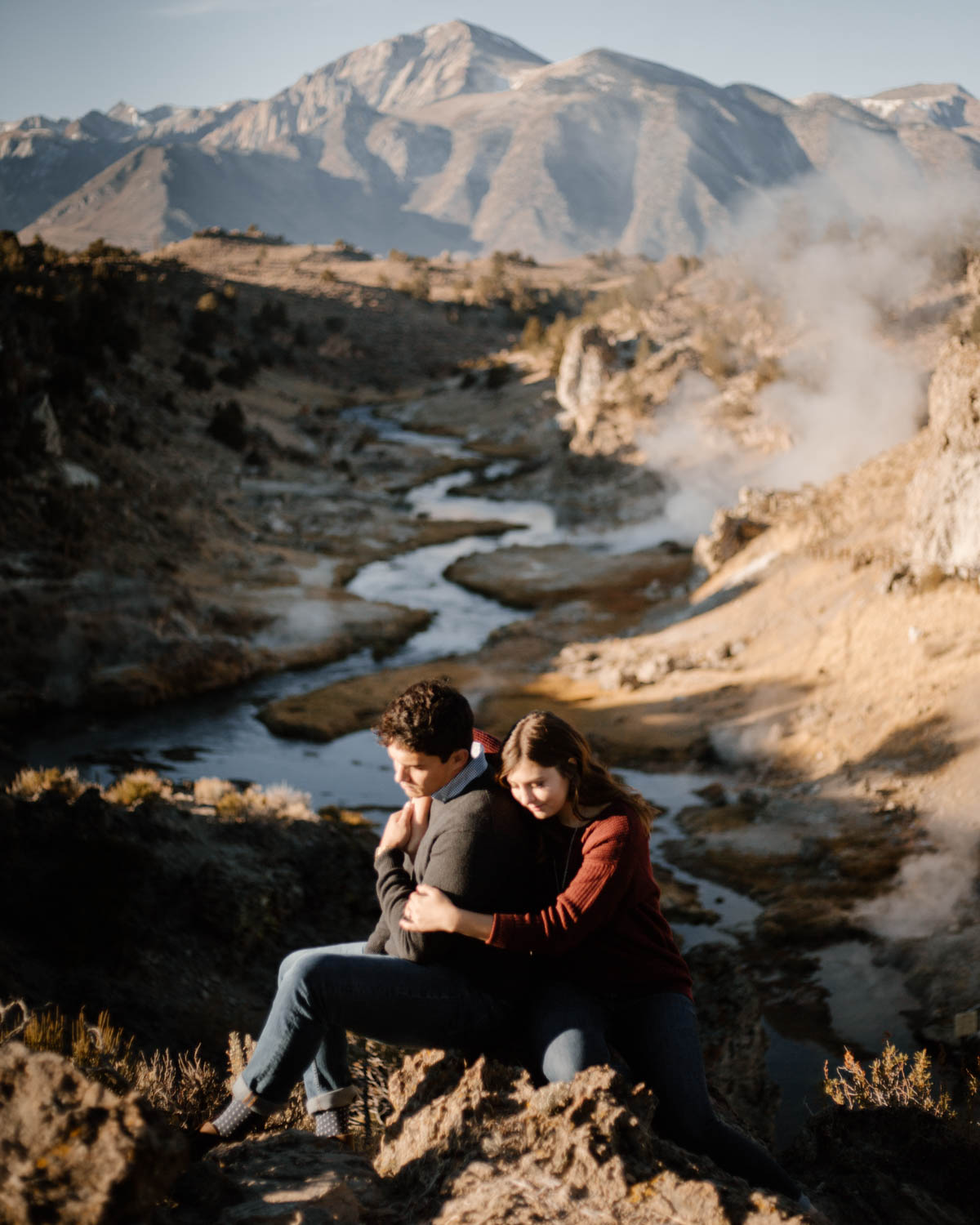 mammoth lakes engagement session morning by the hot springs